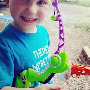 HAPPY BOY! Their son caught a toad & gave it to my 4y/o! He was over the moon!