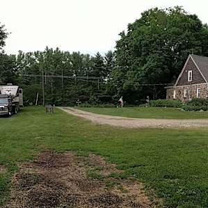 View from the barn towards our camper and the Stone Cottage