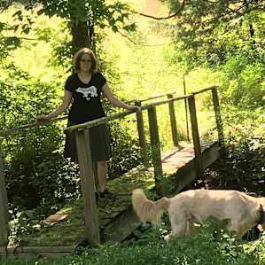 Small foot bridge on property - and friendly host dog photo bombing