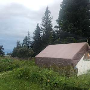 Picture of the ‘wall tent’ we stayed at— there is a wood stove inside and is really charming.. perfect camping experience where you can stay dry and comfy inside yet still camping