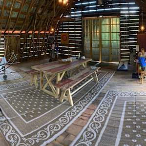 In the barn. I forgot to mention there's cornhole too.