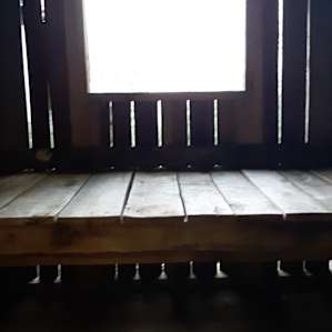 Sleeping platform with windows no coverage except industrial plastic