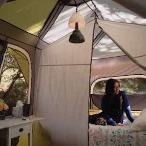 Half of the inside space, with the big "glampy" tent.