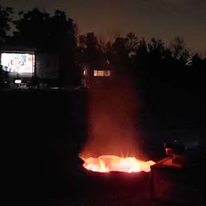 View of movie projector from our campsite!
Jim played a movie for our kids