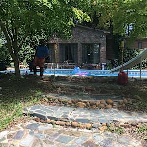 The gorgeous stone patio and pool.