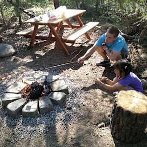 Tent site with campfire & hammocks