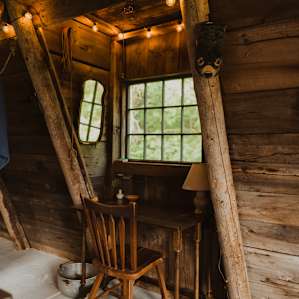 Work desk inside the A-Frame