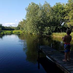 My son loved playing with his RC boat on the pond