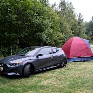 The Carson Creek Estate showing the open area for camping and our little tent. Even our low car handled the off-roading adventure just fine!