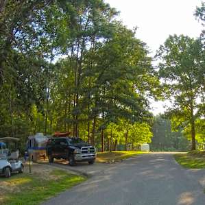 Pop-up camper campsite.