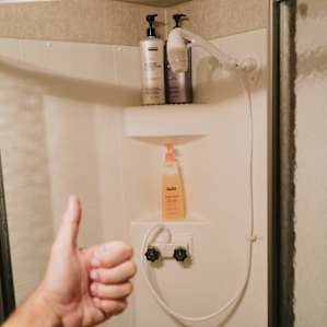 Clean showers, with provided soaps.