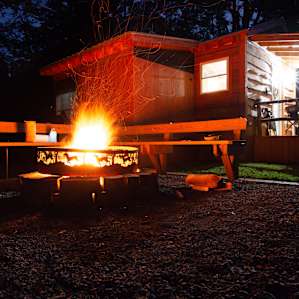 The fire pit just outside the sugar shack cabin.