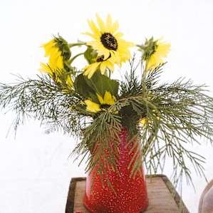 Fresh flowers set out for the guests