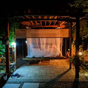 Another view of the pergola bed at night.