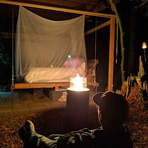Sitting next to the fire before bed.