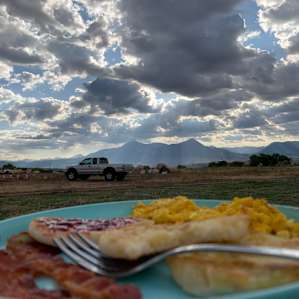 Loved eating while watching the light and clouds move over the mountains