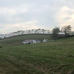 Spring house on the right, barn on the left (main house not pictured).
