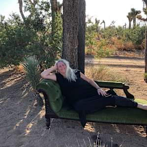 "Roughing it" on the Victorian chaise lounge!