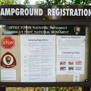 Camping regulations, fee information, and self registration envelopes.