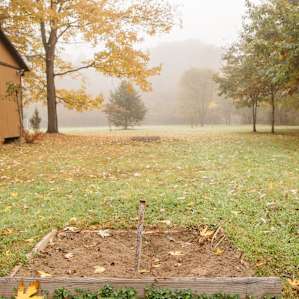 The horseshoe pit on the main lawn of the property, horseshoes included.