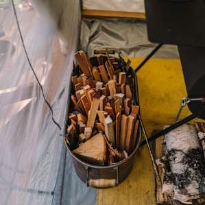 The fire pit outside and stove inside were well stocked with wood and fire starters.