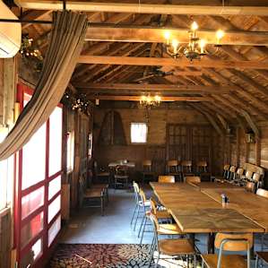 Inside the wine tasting cabin, super cute!