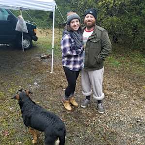 A perfect anniversary weekend at Boss Mare! One of Sandy and Scott’s sweet dogs tagged along when they visited our campsite to check in on us after all the rain