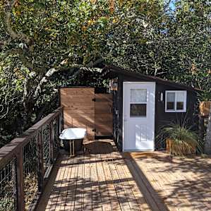 An outside tub and a sunshower