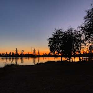 Sunset mirrored in the lake.