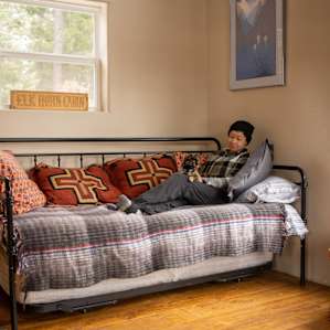 The cozy daybed was right by the wood burning stove and perfect for curling up on with a book