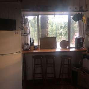 Morning light at kitchen bar.