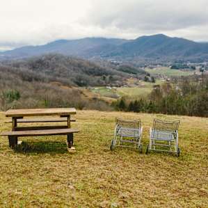 Picnic tables and lawn chairs are available at the campsites on top of the hill.