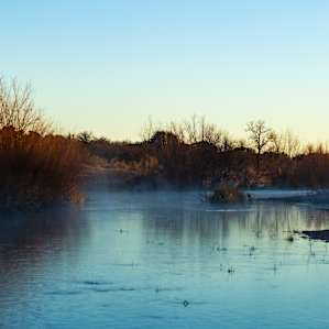 Llano River behind the campsite at dawn looking upstream