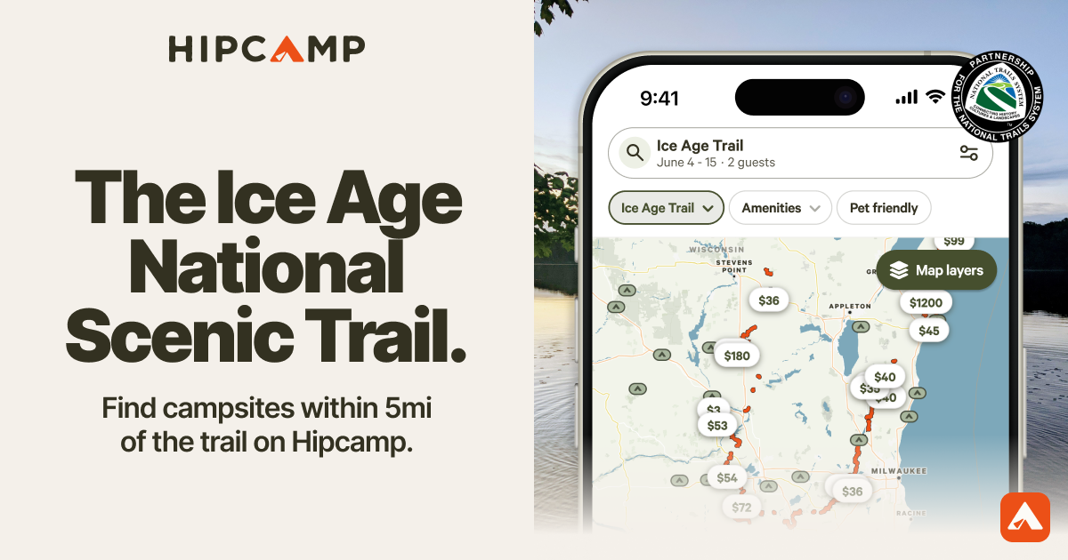 Hipcamp map showing camping near National Trails