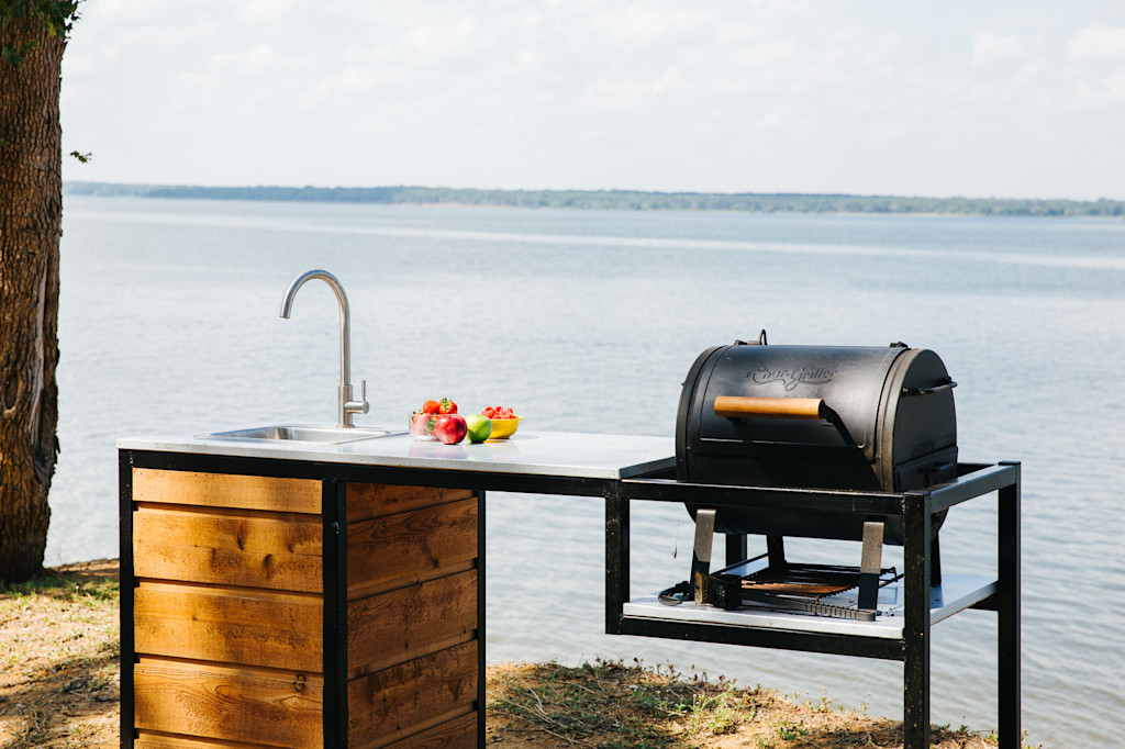 Charcoal grill and sink