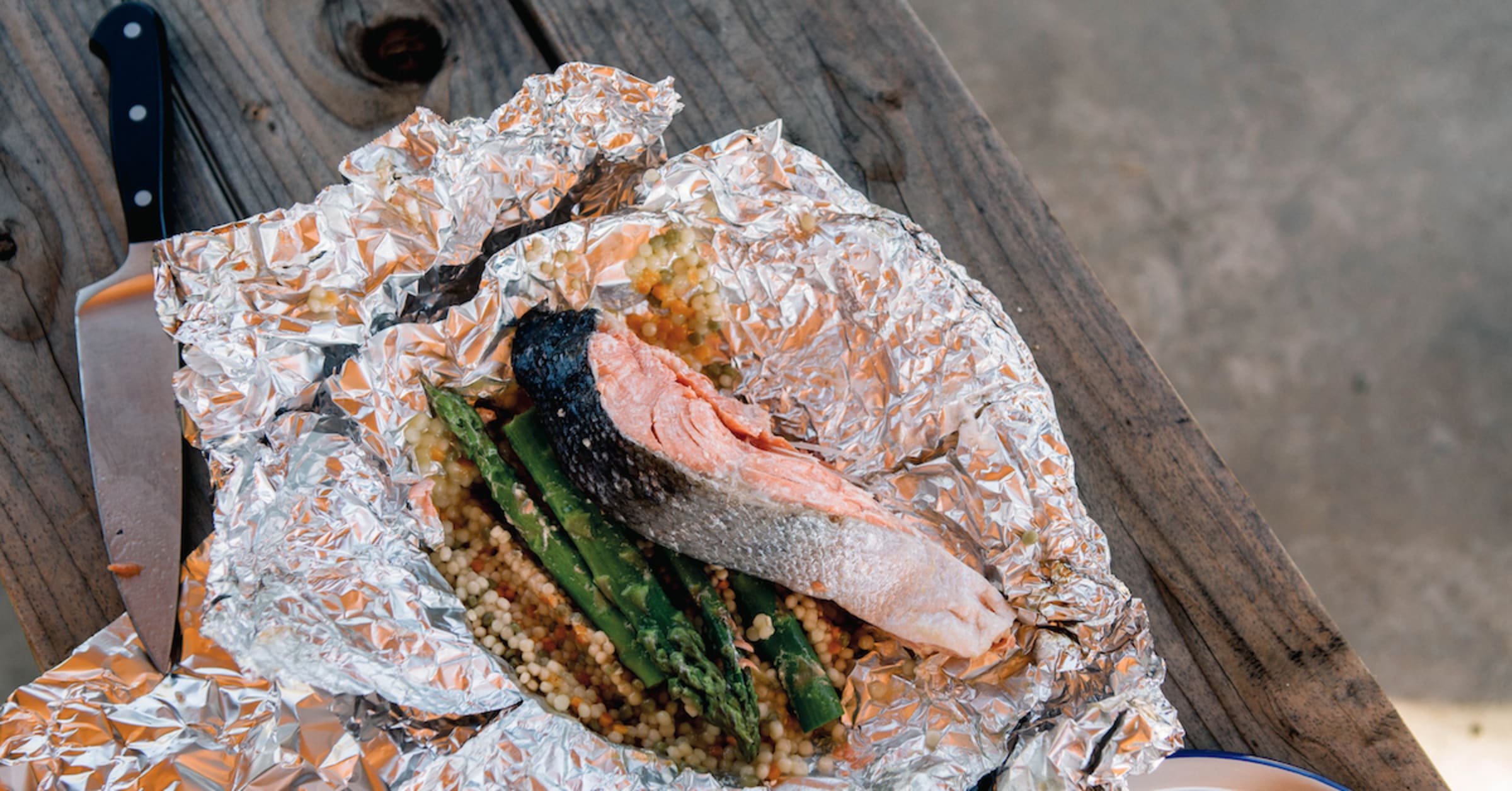 Camping Recipe: Salmon, Asparagus and Pearl Couscous Foil Pack